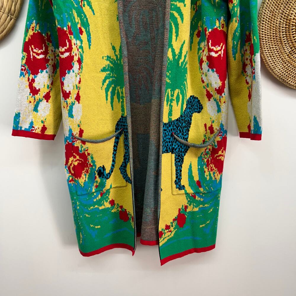 Essitam Colorful Long Length Knit Jacquard Cardigan Luna Blue Panther Medium - Picture 5 of 8